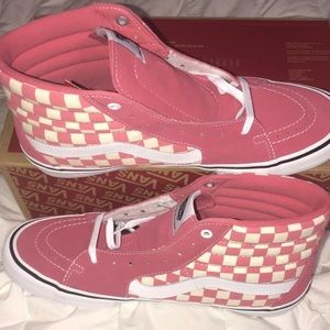 >Ⓜ️SH8-Hi PRO CHECKERBOARD DESERT ROSE WHITE ULTRA CUSH UNISEX BRAND NEW VANS😍
